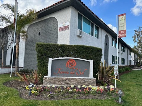 a building with a sign in front of it